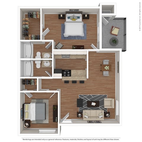 Floor plan for 2 beds, 2 baths, 976 sqft